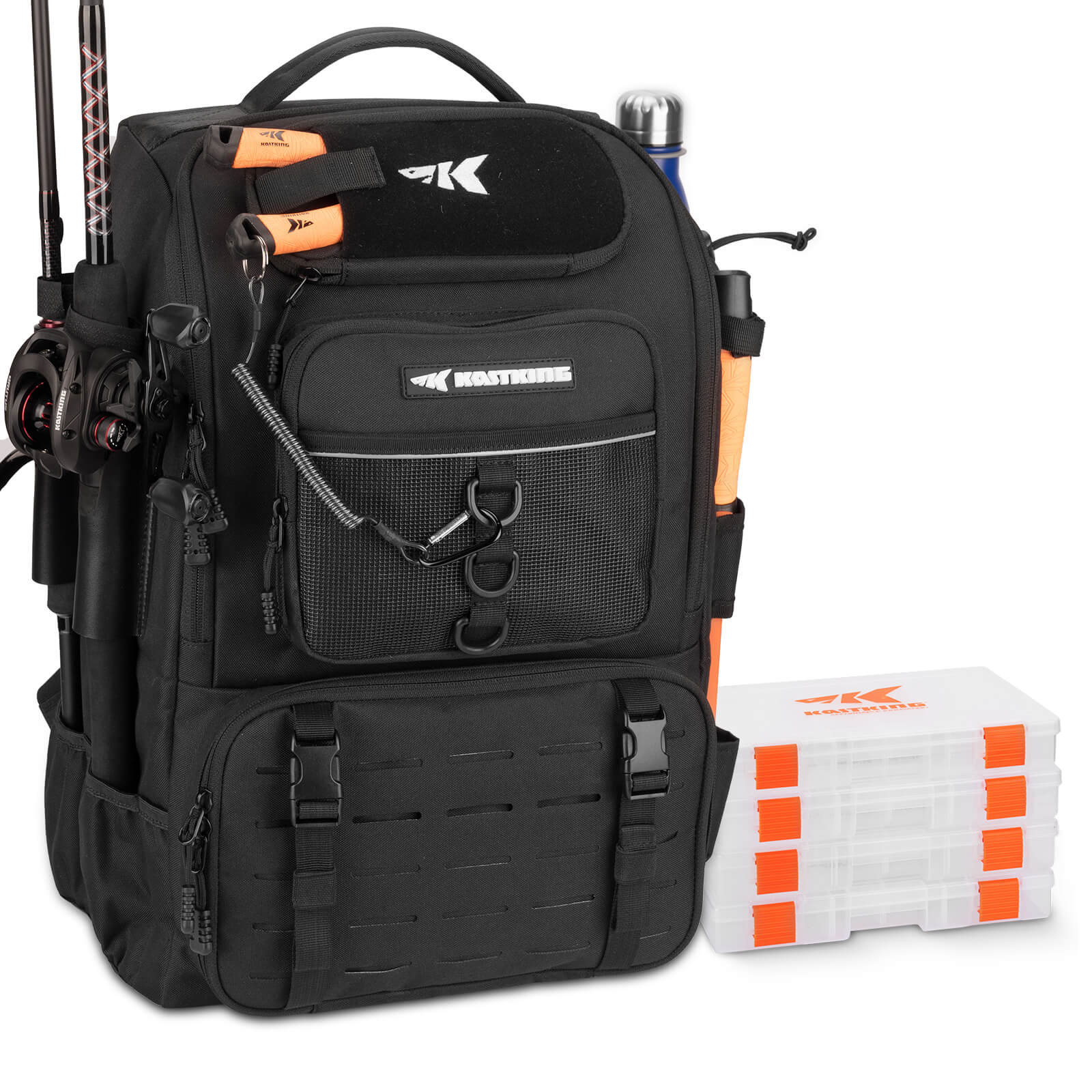 KastKing KarryAll Tackle Backpack with Rod Holders 4 Tackle Boxes