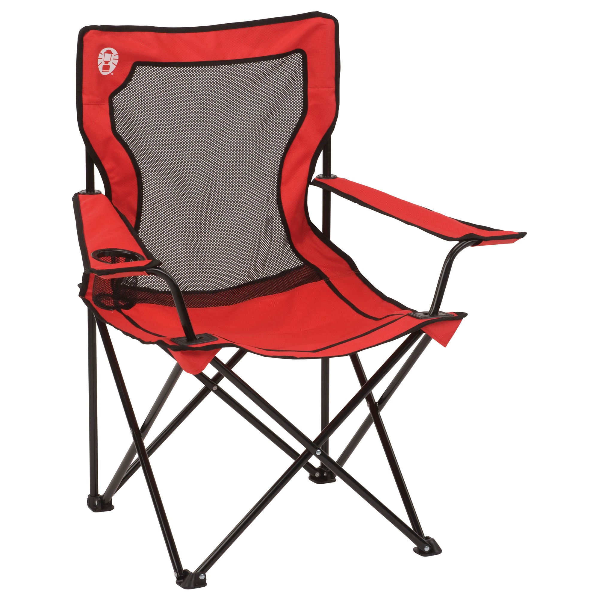 Coleman Broadband™ Mesh Quad Chair | Red | Cup Holder | Strong Steel Frame | Adjustable Arm Heights | Supports Up To 250 lbs
