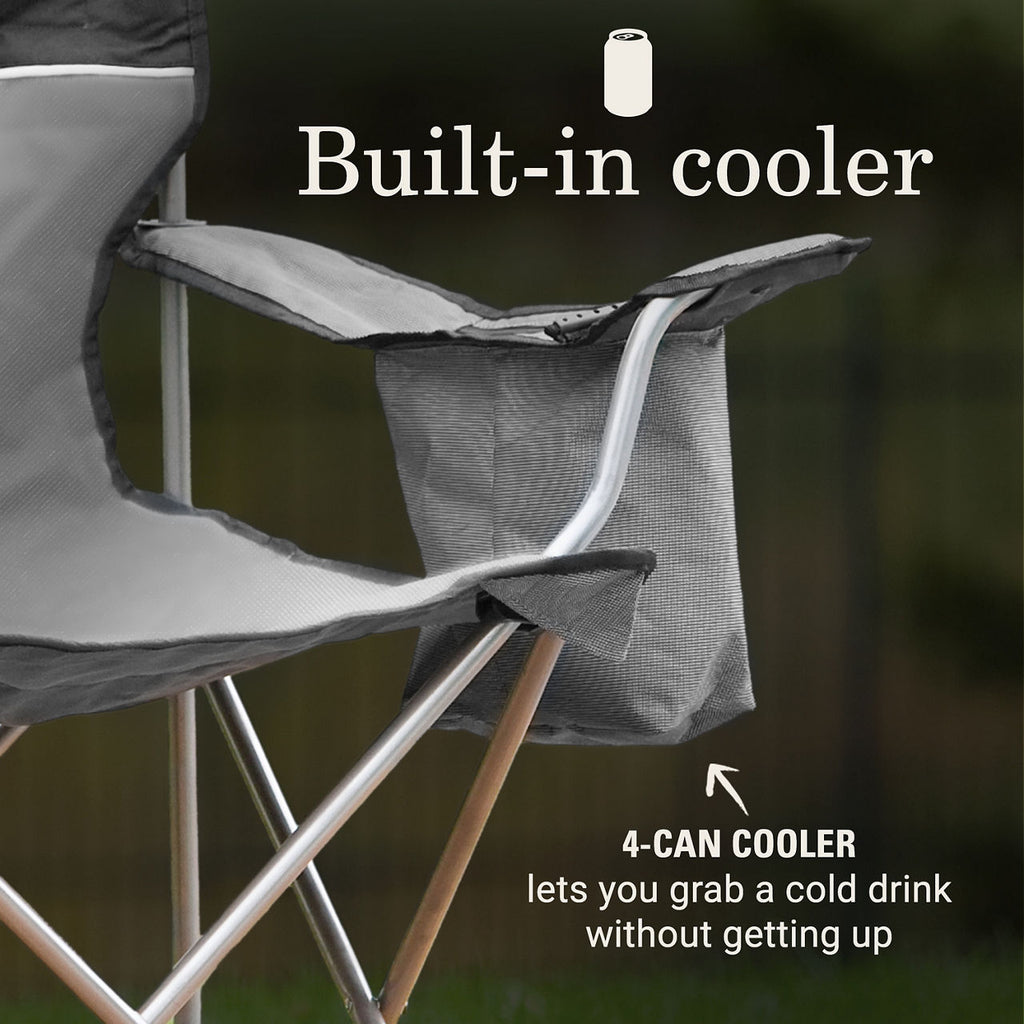 Coleman Camping Chair with Built-In 4-Can Cooler | Gray | Grey | Cup Holder | Strong Steel Frame | Adjustable Arm Heights