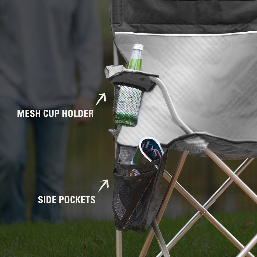Coleman Camping Chair with Built-In 4-Can Cooler | Gray | Grey | Cup Holder | Strong Steel Frame | Adjustable Arm Heights