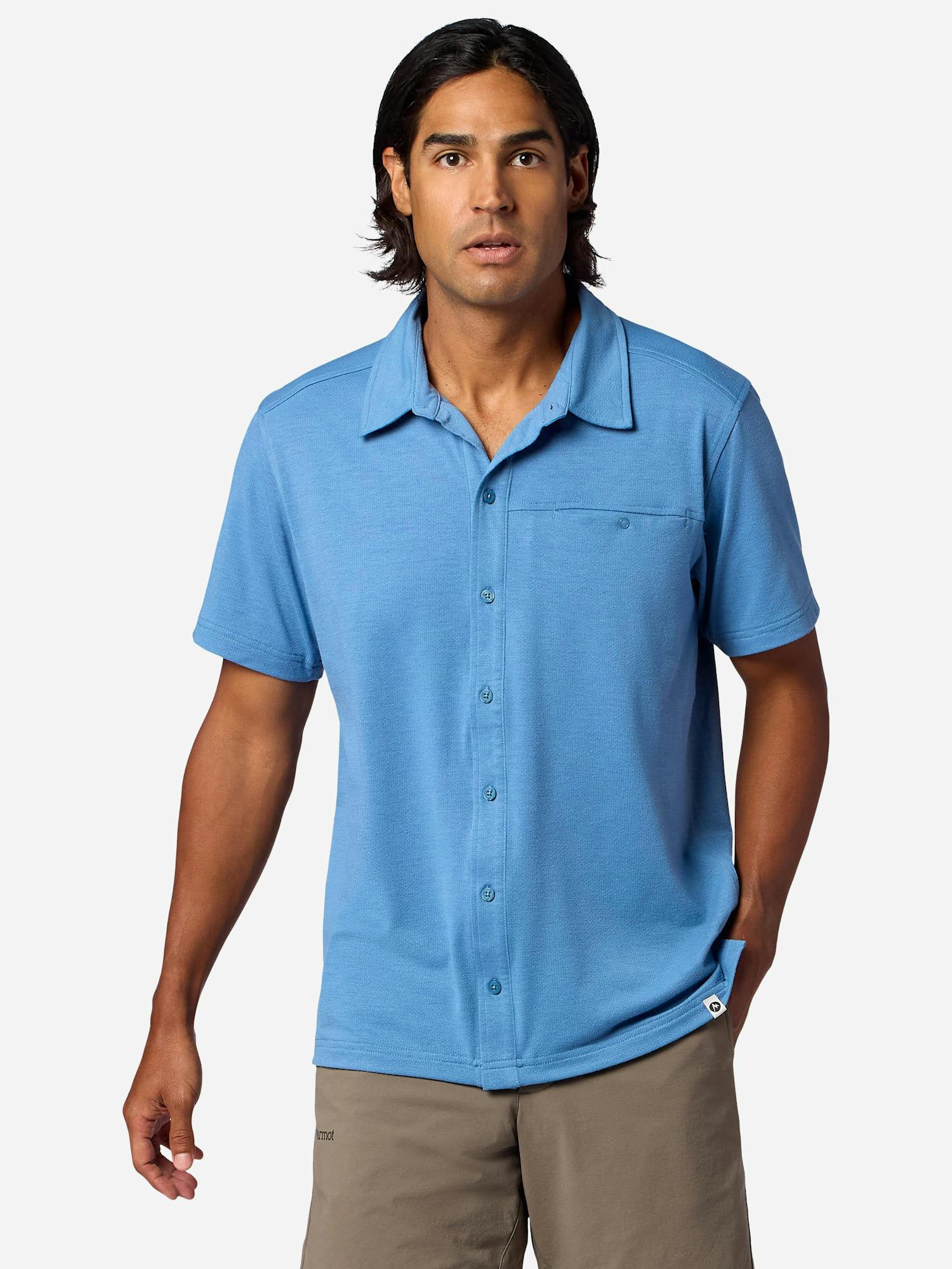 Marmot Men's Sereno Short-Sleeve Collared Shirt (Spring 2026) in Summerstorm Heather