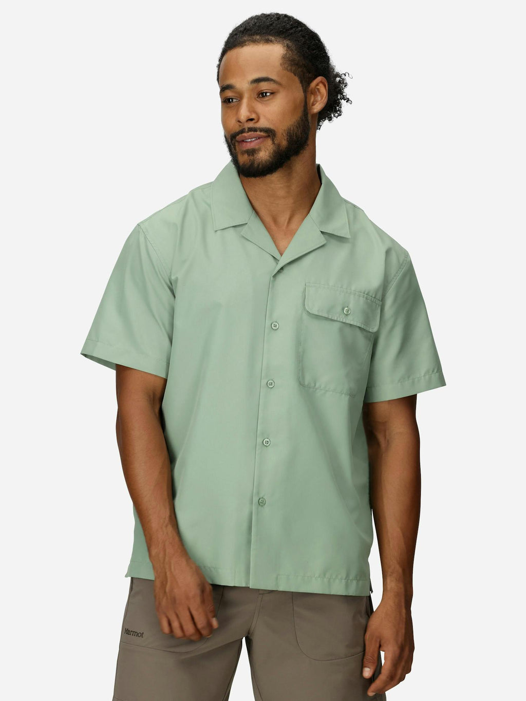 Marmot Men's AirExchange UPF 40 Short-Sleeve Camp Collared Shirt (Spring 2025) in Agate Green