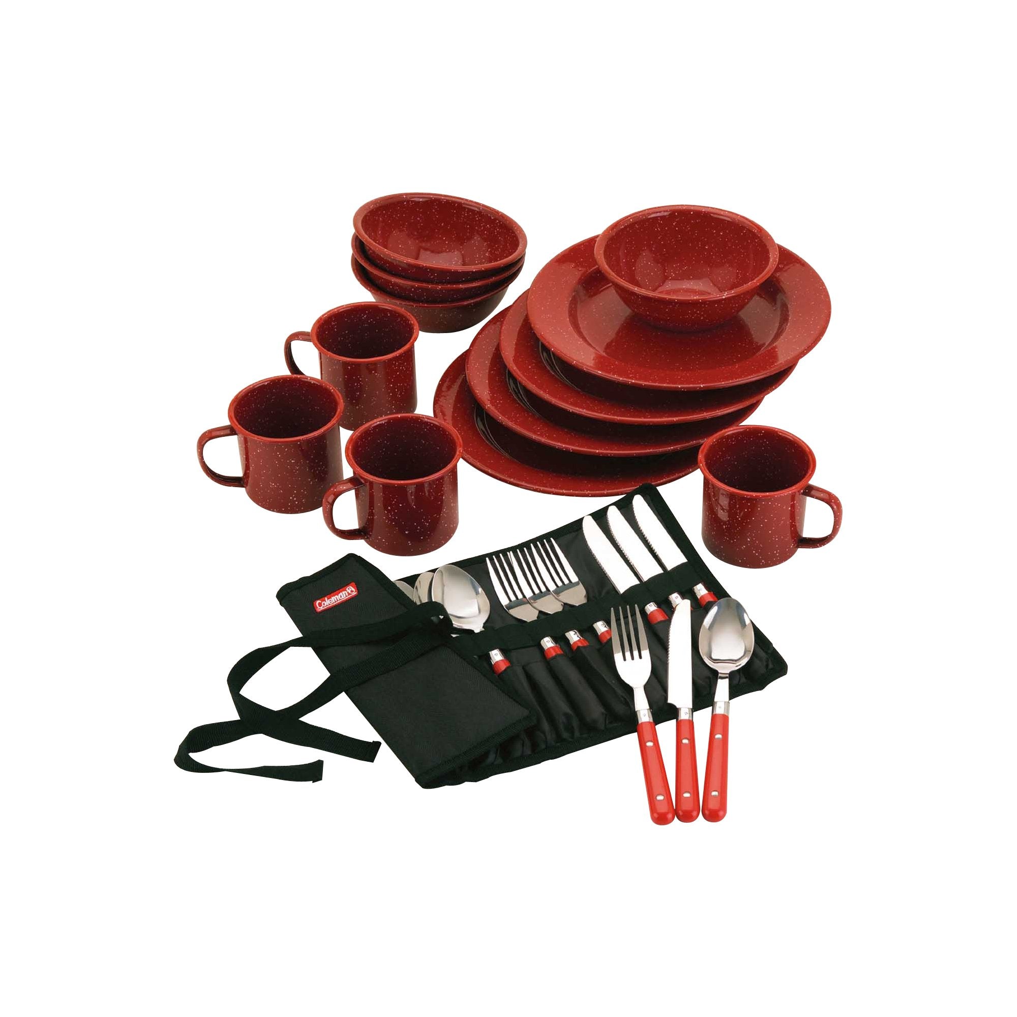 Coleman 24-Piece Enamel Dinnerware Set | Red