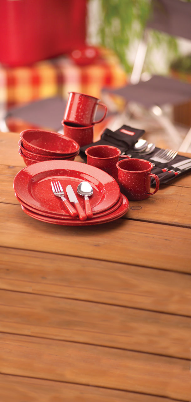 Coleman 24-Piece Enamel Dinnerware Set | Red