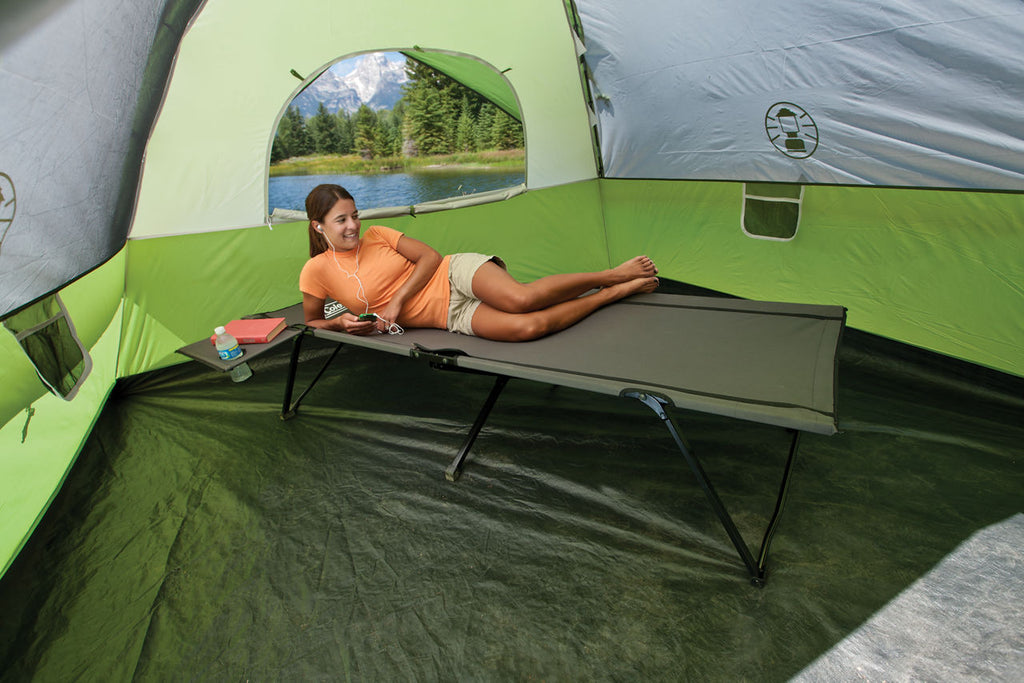 Coleman Pack-Away® Camping Cot with Side Table | Grey | Cup Holder