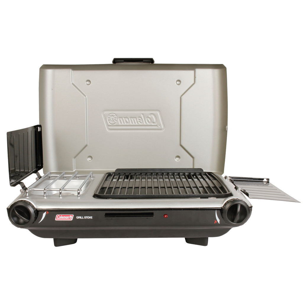 Coleman Deluxe Tabletop Propane 2-in-1 Grill/Stove | 2-Burner | Black | Push-Button Ignition