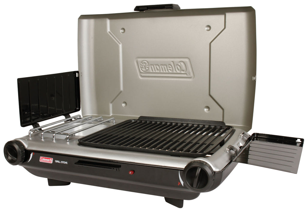 Coleman Deluxe Tabletop Propane 2-in-1 Grill/Stove | 2-Burner | Black | Push-Button Ignition
