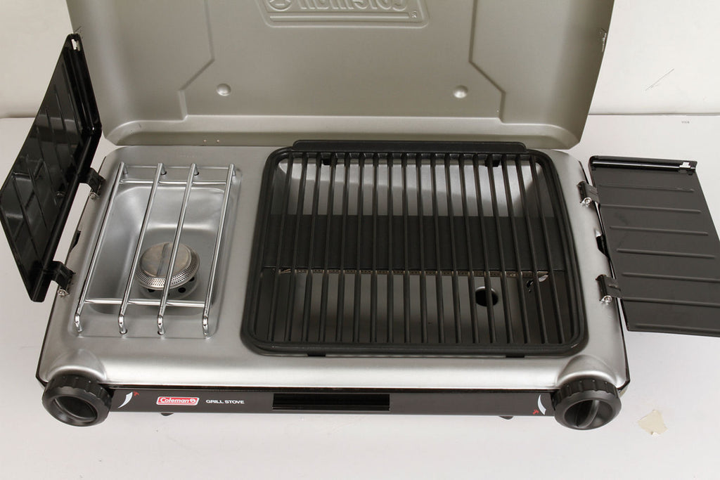 Coleman Deluxe Tabletop Propane 2-in-1 Grill/Stove | 2-Burner | Black | Push-Button Ignition