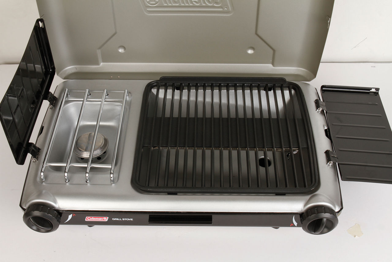 Coleman Deluxe Tabletop Propane 2-in-1 Grill/Stove | 2-Burner | Black | Push-Button Ignition