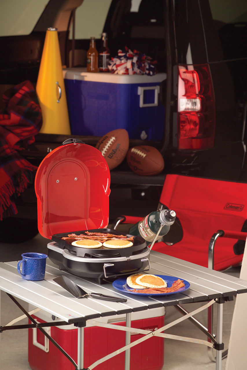 Coleman Fold N Go™+ Propane Grill | Red | Push-Button Ignition