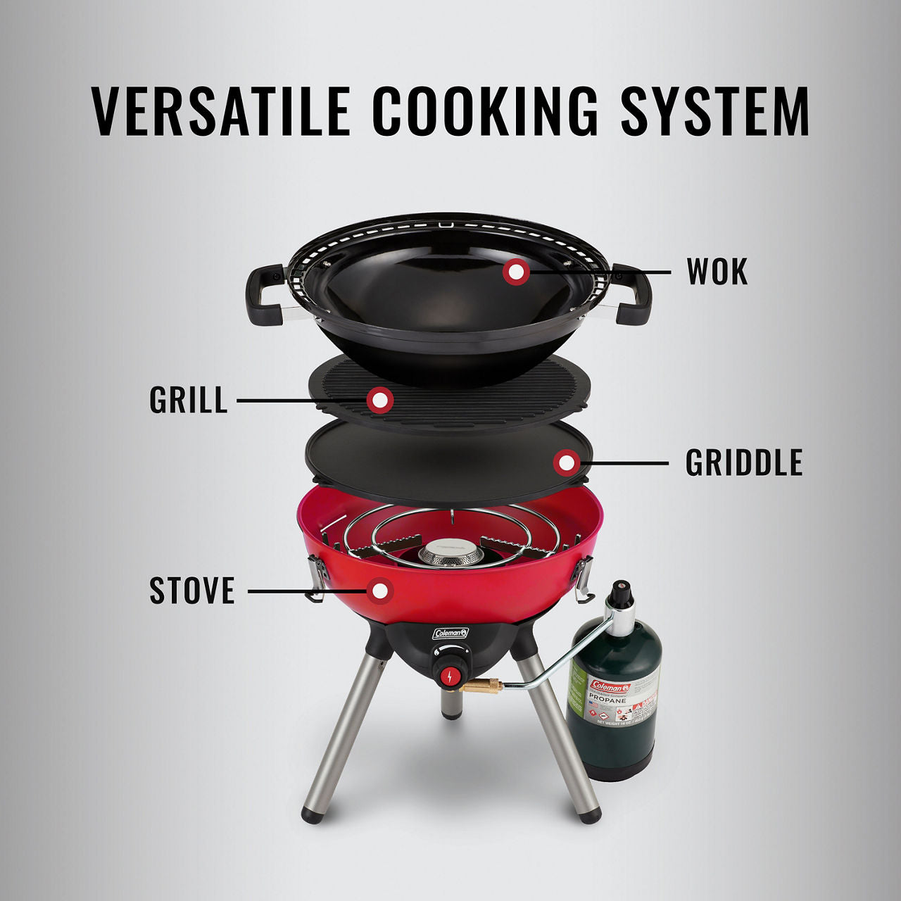 Coleman 4-in-1 Portable Propane Gas Cooking System | Red