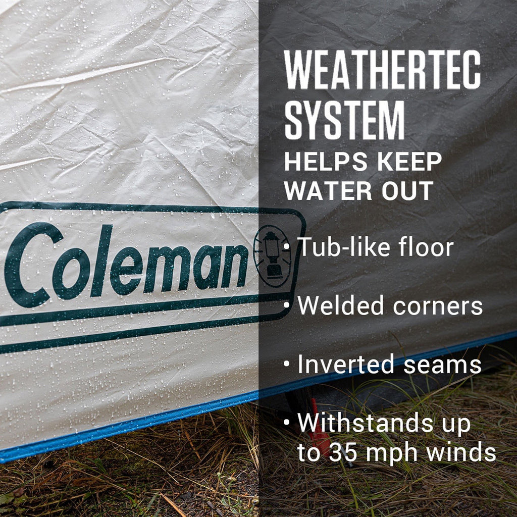 Coleman 4-Person Cabin Tent with Enclosed Weatherproof Screened Porch | Evergreen | Panoramic Windows | 11 x 8 ft