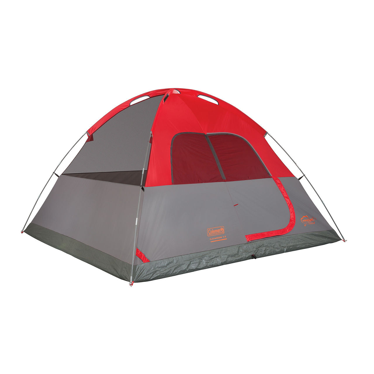 Coleman 6-Person Flatwoods II™ Lightweight Dome Camping Tent | 10 x 10 ft | Grey & Red
