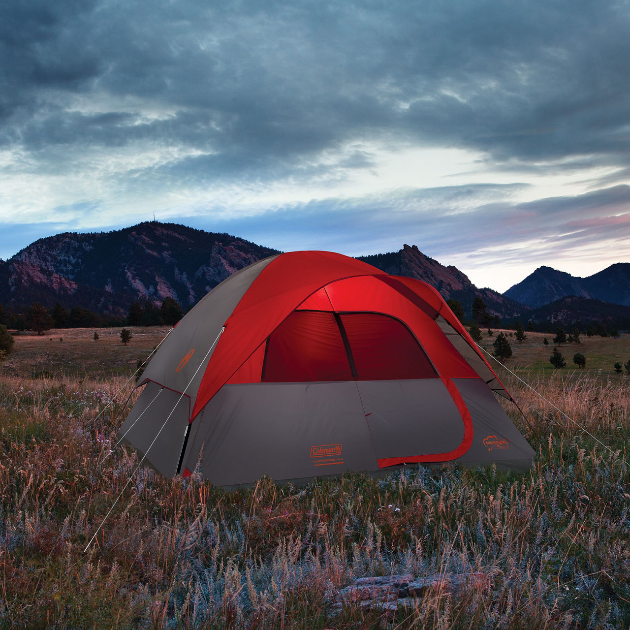 Coleman 6-Person Flatwoods II™ Lightweight Dome Camping Tent | 10 x 10 ft | Grey & Red