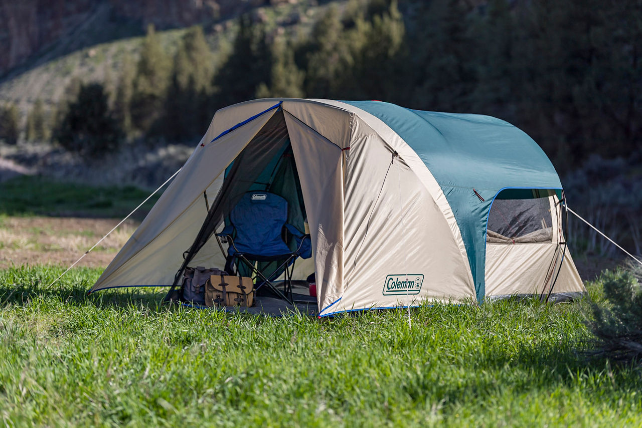 Coleman 6-Person Cabin Tent with Enclosed Weatherproof Screened Porch | Evergreen | Panoramic Windows | 13 x 10 ft