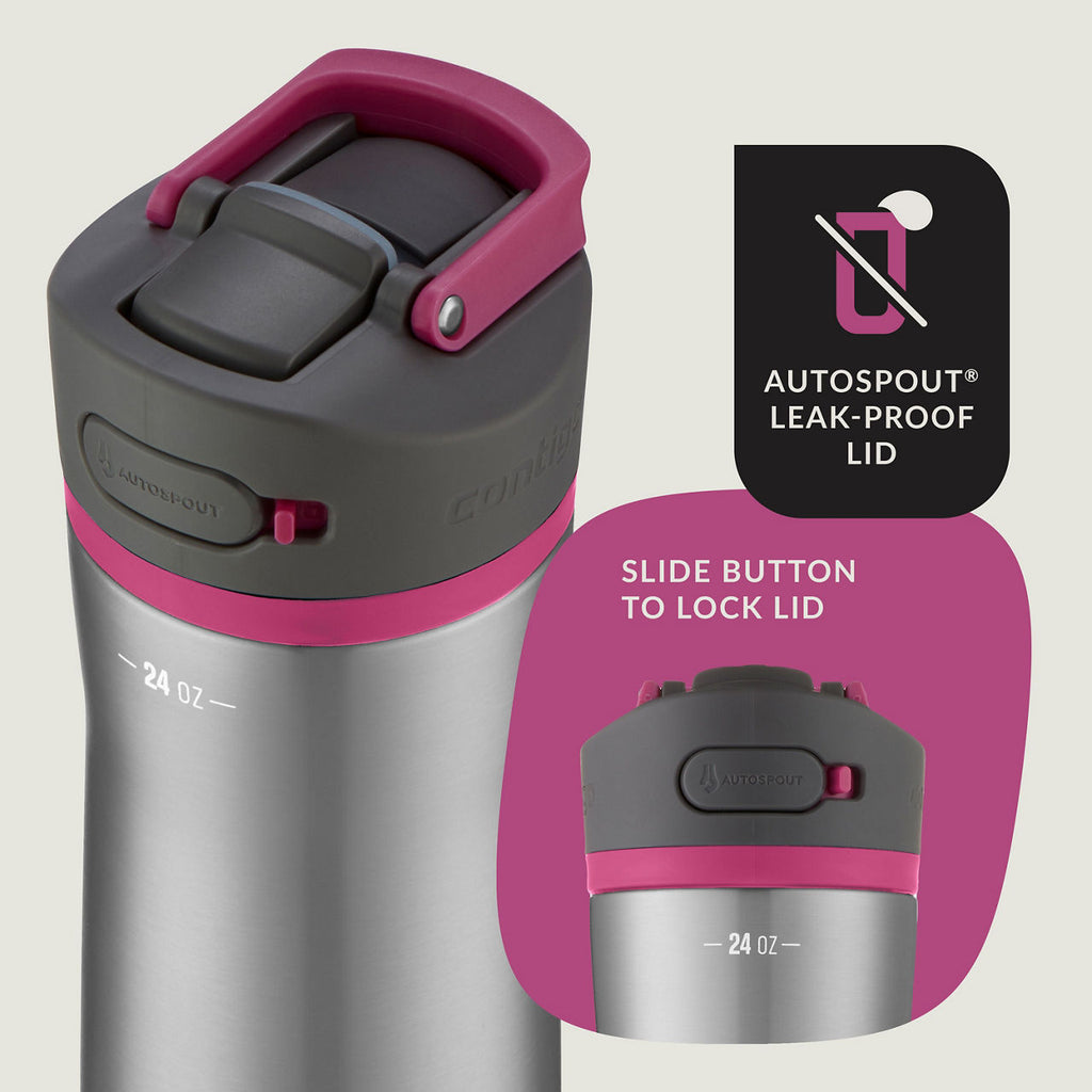 Contigo® Ashland Chill 2.0 Stainless Steel Water Bottle with AUTOSPOUT® Lid | 24oz | Dragon Fruit Trim | Cup Holder