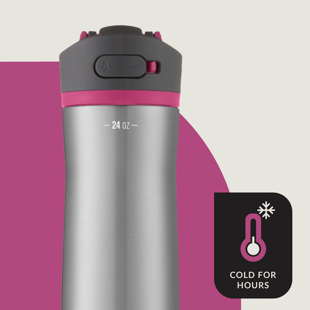 Contigo® Ashland Chill 2.0 Stainless Steel Water Bottle with AUTOSPOUT® Lid | 24oz | Dragon Fruit Trim | Cup Holder