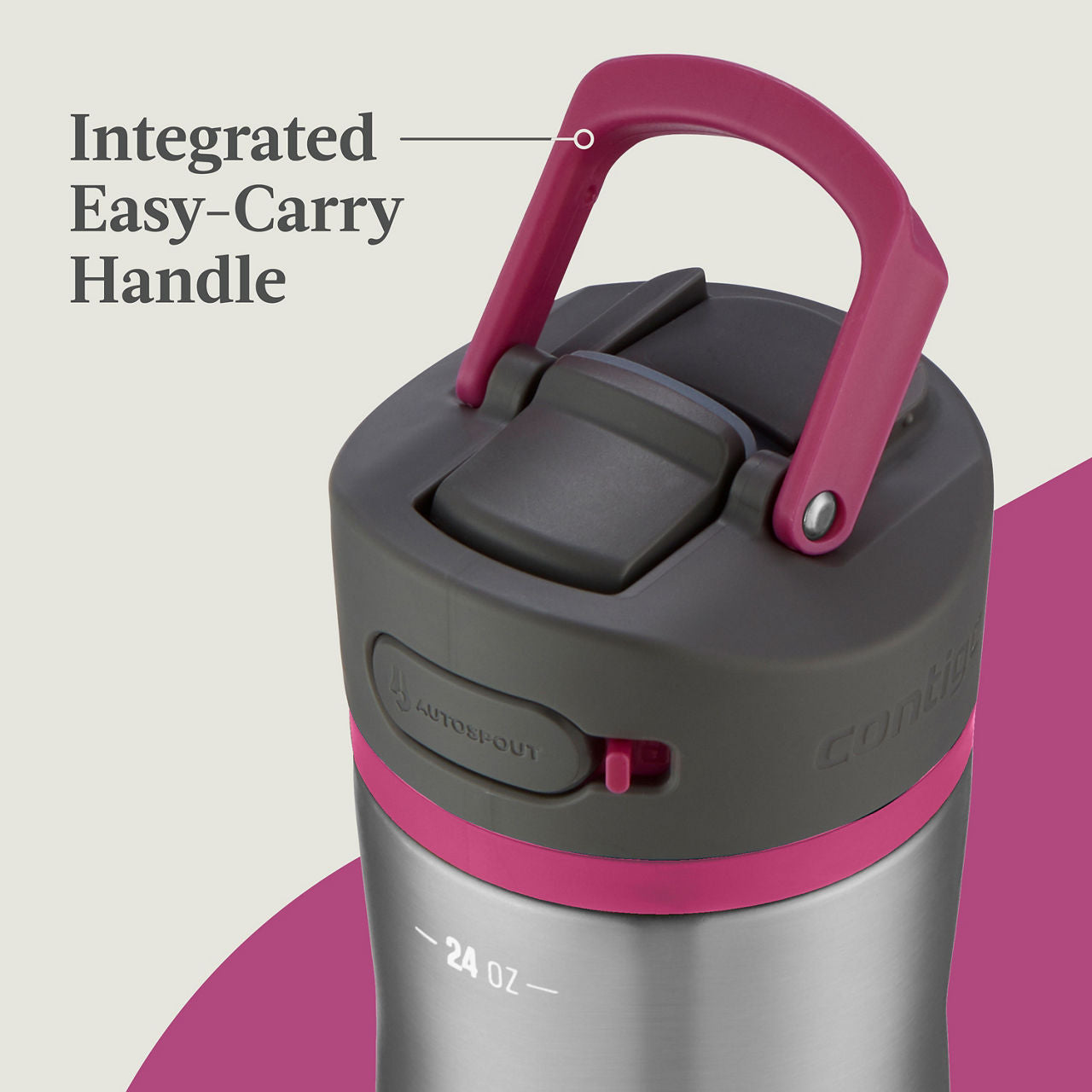 Contigo® Ashland Chill 2.0 Stainless Steel Water Bottle with AUTOSPOUT® Lid | 24oz | Dragon Fruit Trim | Cup Holder