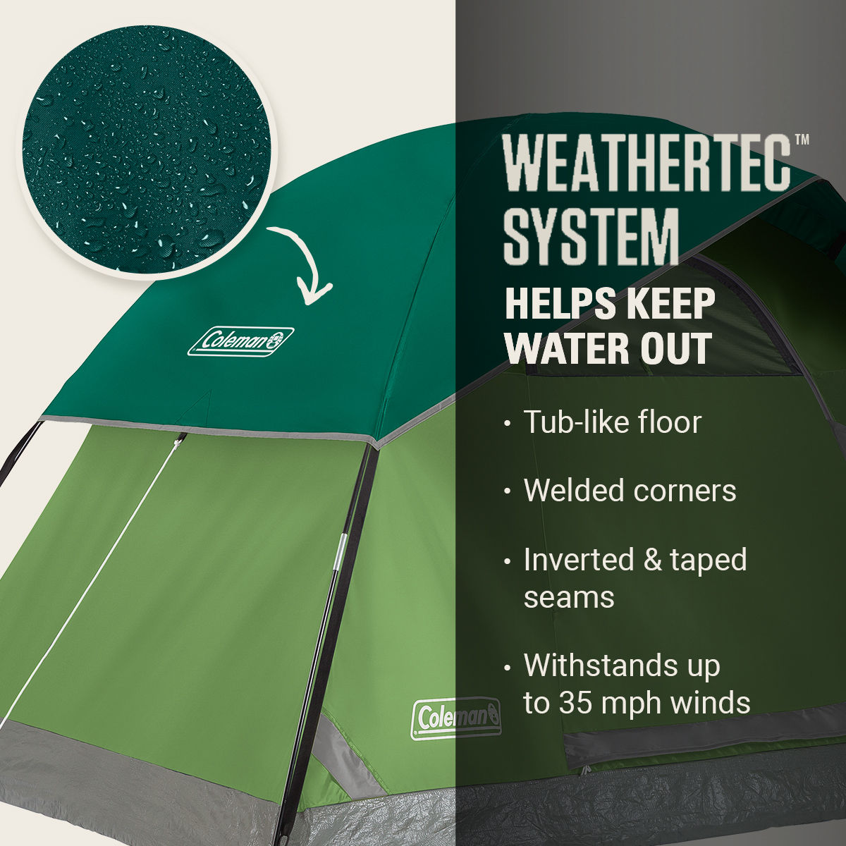 Coleman Sundome® 3-Person Camping Tent | 7 x 7'with 4'4" center height | Spruce Green
