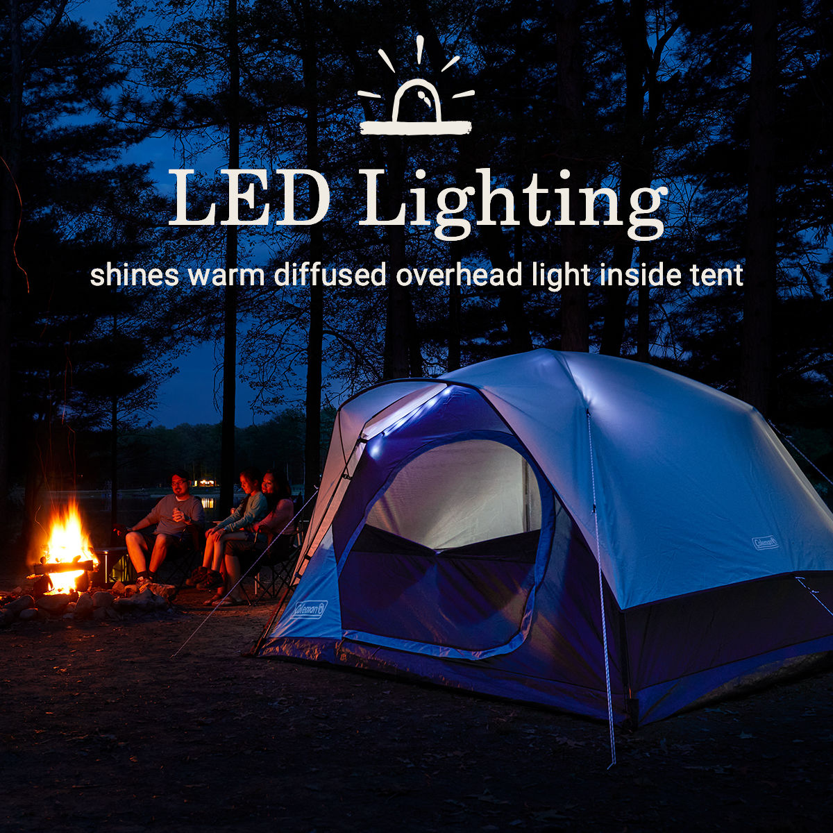 Coleman Skydome™ 4-Person Camping Tent with LED Lighting | 8 x 7'with 4'8" center height | Blue