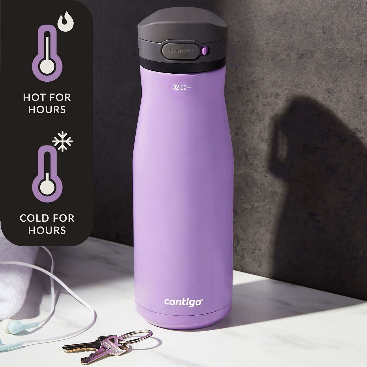 Contigo® Jackson Chill 2.0 Stainless-Steel Water Bottle with AUTOPOP® Lid | 32oz | Orchid