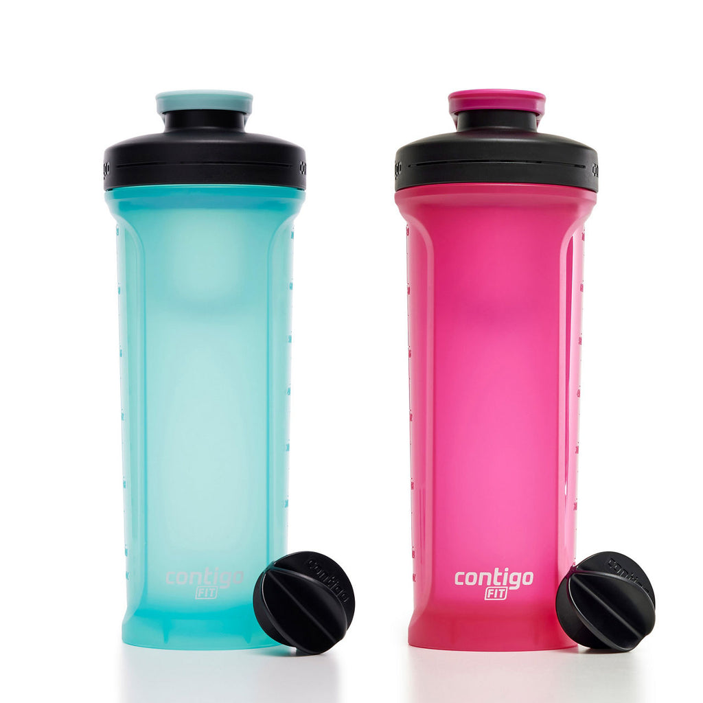 Contigo® Shake & Go Fit 2.0 Shaker Bottle | 28oz | 2-Pack | Bubble Tea/Dragon Fruit | Cup Holder
