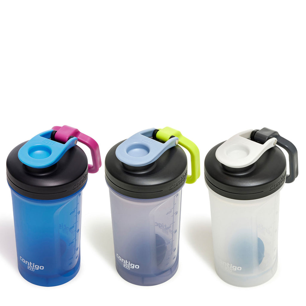 Contigo Shake & Go Fit 2.0 Shaker Bottle | 20oz | 3-Pack | Earl Grey/Blue Poppy/Salt | Cup Holder