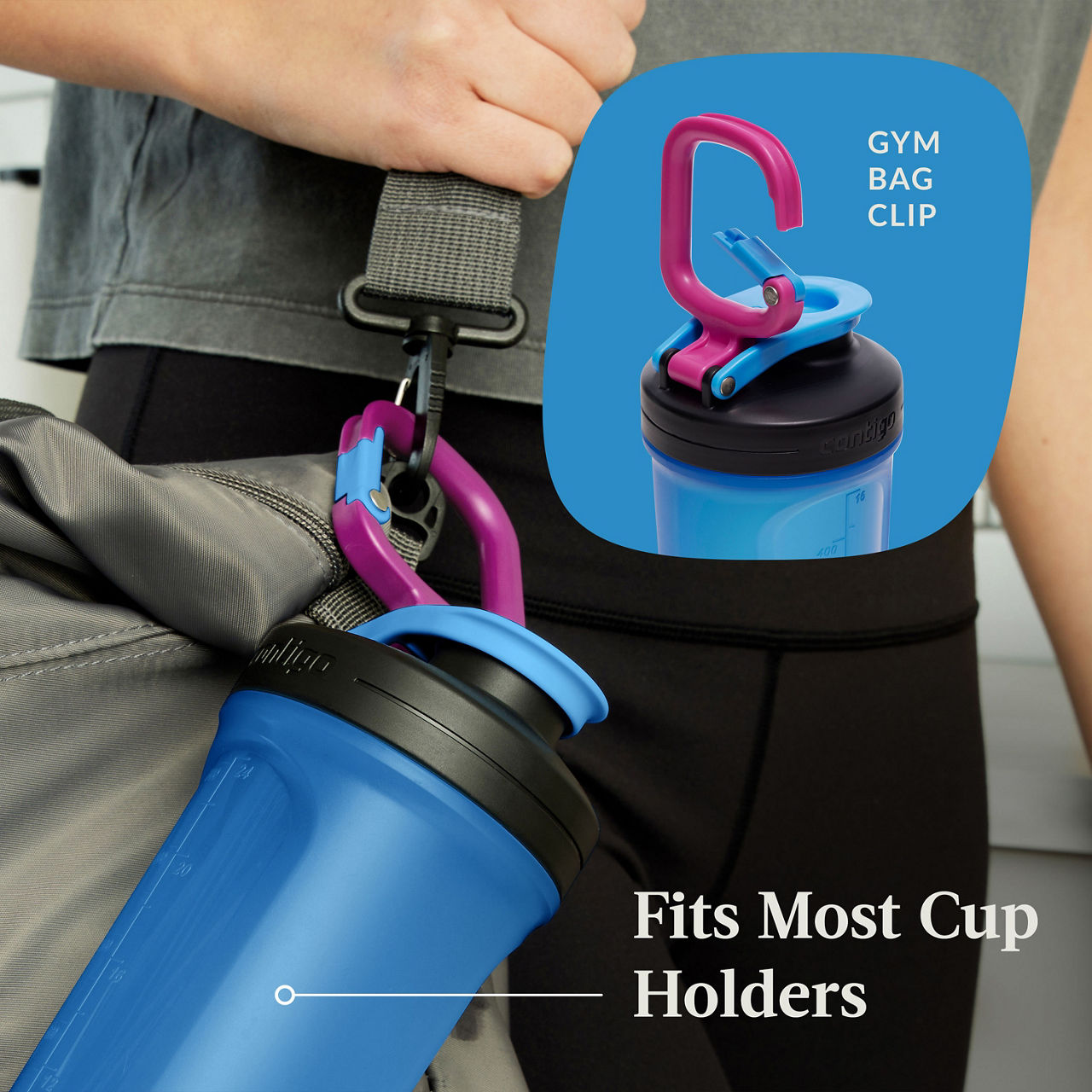 Contigo Shake & Go Fit 2.0 Shaker Bottle | 20oz | Blue Poppy | Cup Holder