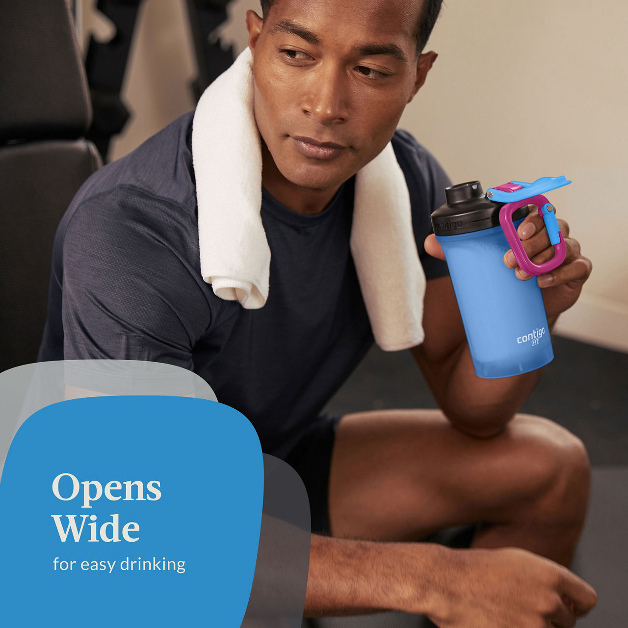 Contigo Shake & Go Fit 2.0 Shaker Bottle | 20oz | Blue Poppy | Cup Holder