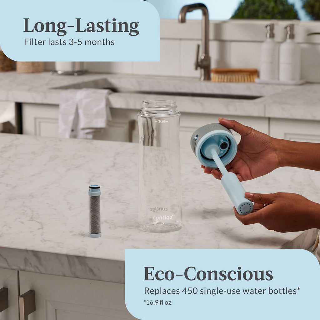 Contigo Wells Plastic Filter Water Bottle with AUTOSPOUT® Straw Lid | 24 Oz. | Salt | Cup Holder