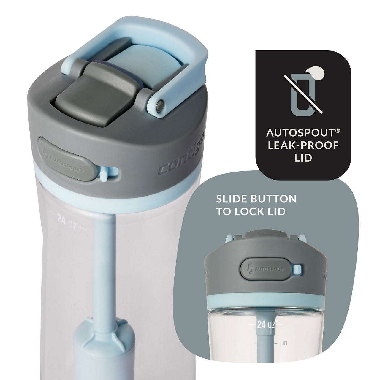Contigo Wells Plastic Filter Water Bottle with AUTOSPOUT® Straw Lid | 24 Oz. | Salt | Cup Holder