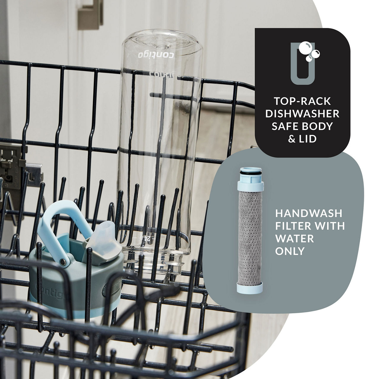 Contigo Wells Plastic Filter Water Bottle with AUTOSPOUT® Straw Lid | 24 Oz. | Salt | Cup Holder