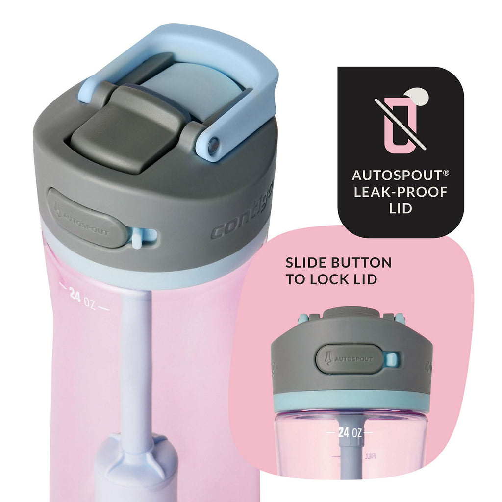 Contigo Wells Plastic Filter Water Bottle with AUTOSPOUT® Straw Lid | 24 Oz. | Strawberry Cream | Cup Holder