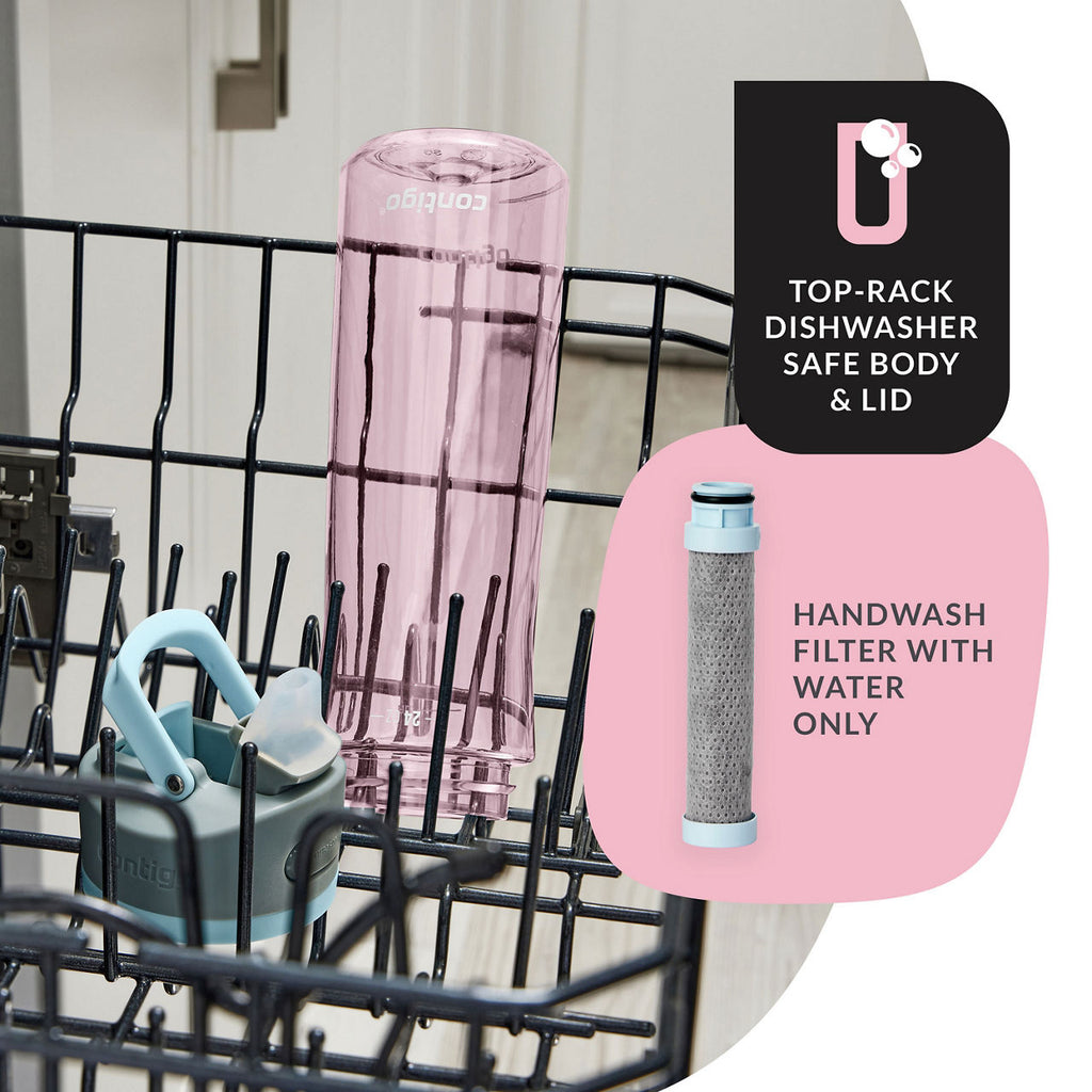 Contigo Wells Plastic Filter Water Bottle with AUTOSPOUT® Straw Lid | 24 Oz. | Strawberry Cream | Cup Holder