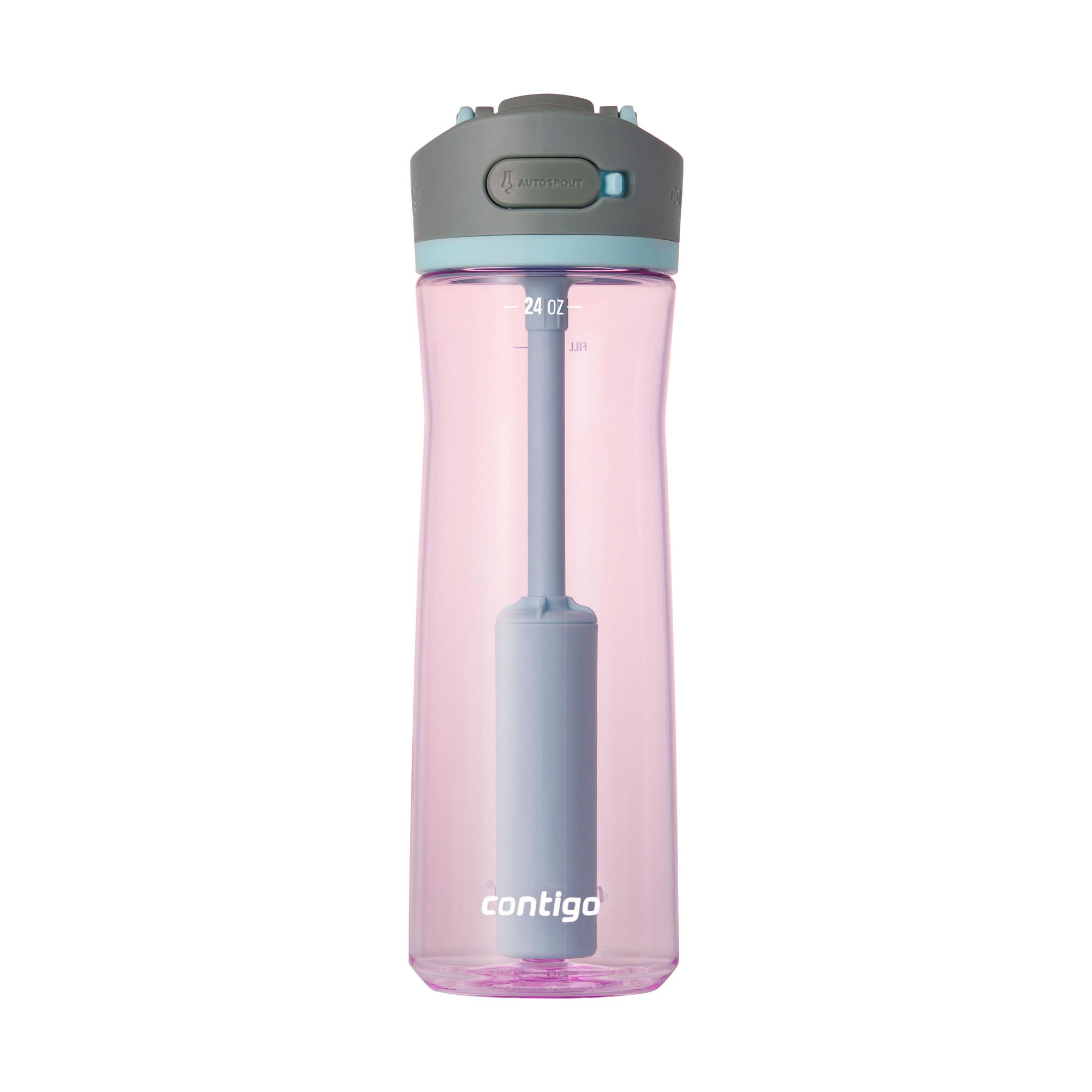 Contigo Wells Plastic Filter Water Bottle with AUTOSPOUT® Straw Lid | 24 Oz. | Strawberry Cream | Cup Holder