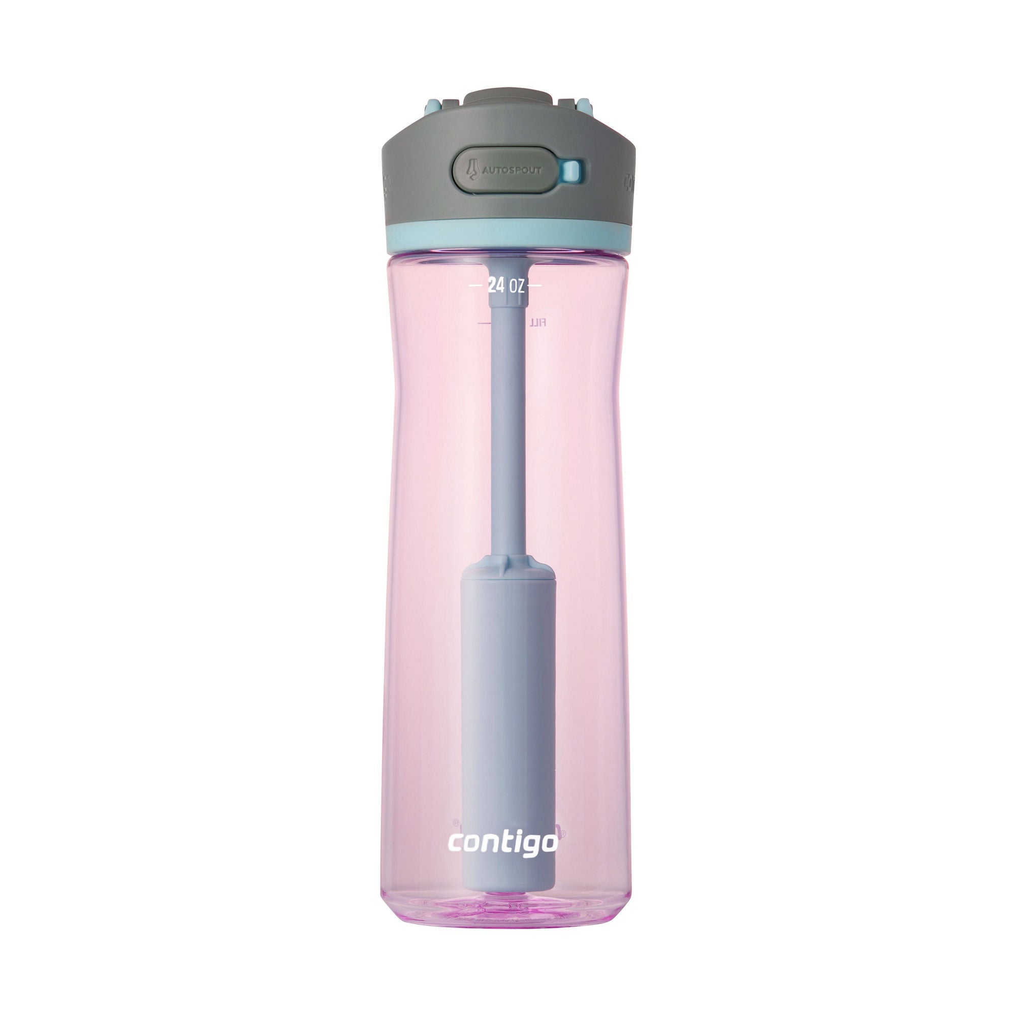Contigo Wells Plastic Filter Water Bottle with AUTOSPOUT® Straw Lid | 24 Oz. | Strawberry Cream | Cup Holder