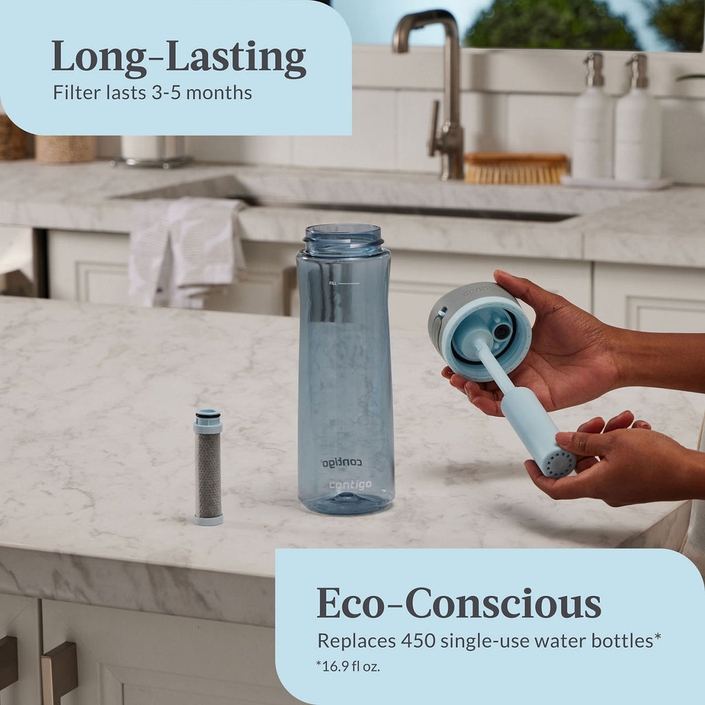 Contigo® Wells Plastic Filter Water Bottle with AUTOSPOUT® Straw Lid | 24 Oz. | Dark Ice | Cup Holder