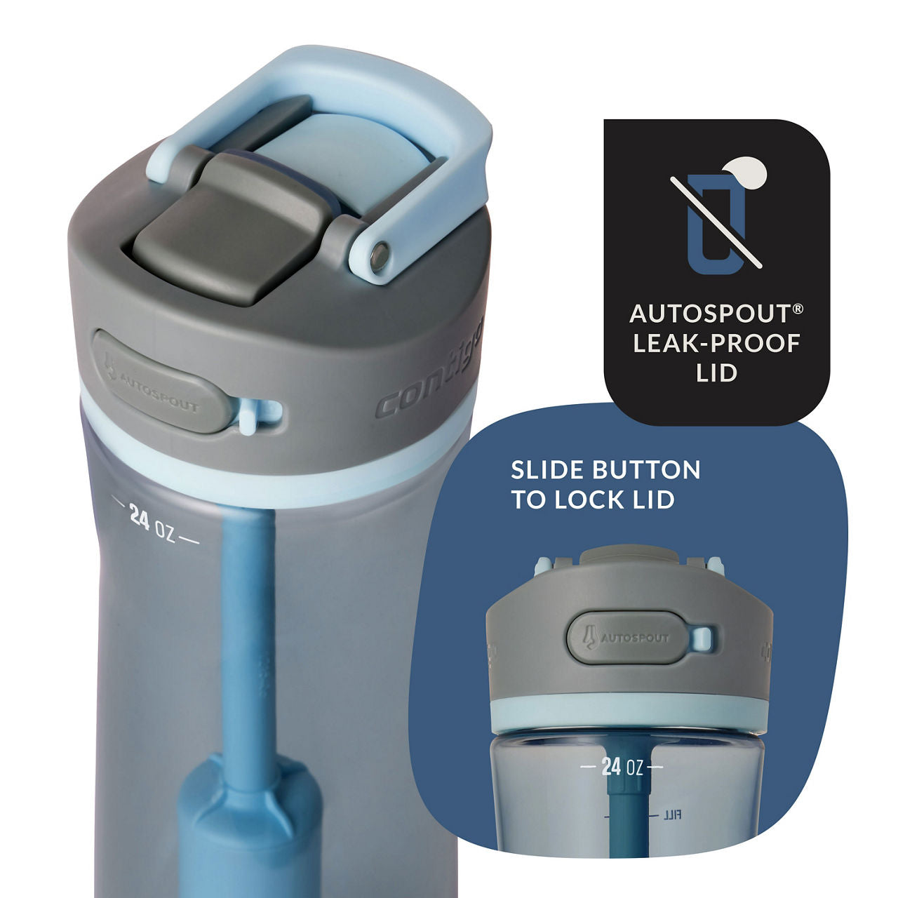 Contigo® Wells Plastic Filter Water Bottle with AUTOSPOUT® Straw Lid | 24 Oz. | Dark Ice | Cup Holder