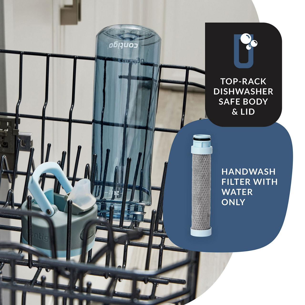 Contigo® Wells Plastic Filter Water Bottle with AUTOSPOUT® Straw Lid | 24 Oz. | Dark Ice | Cup Holder