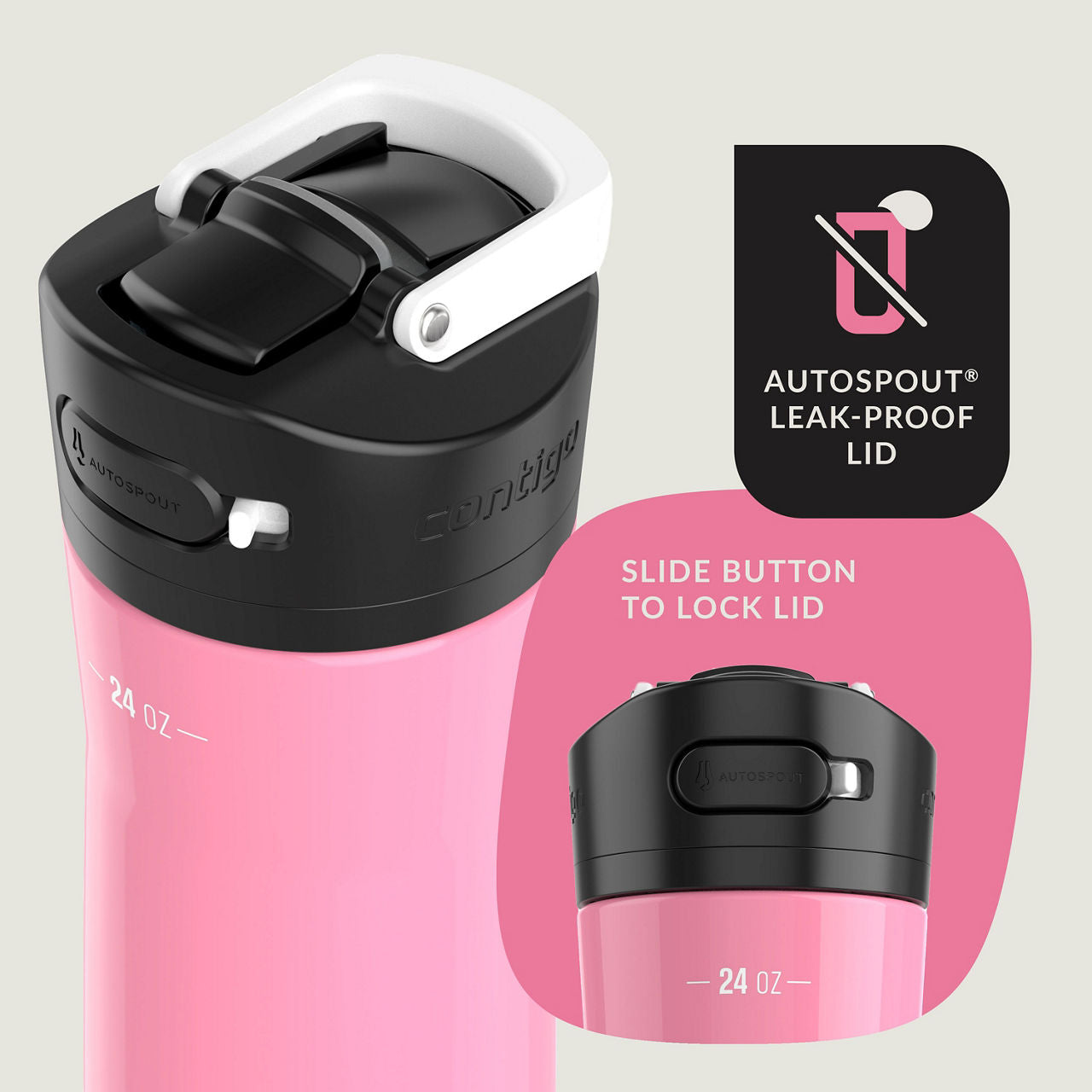 Contigo® Ashland Chill 2.0 Stainless Steel Water Bottle with AUTOSPOUT® Lid | 24oz | Azalea Pink | Cup Holder