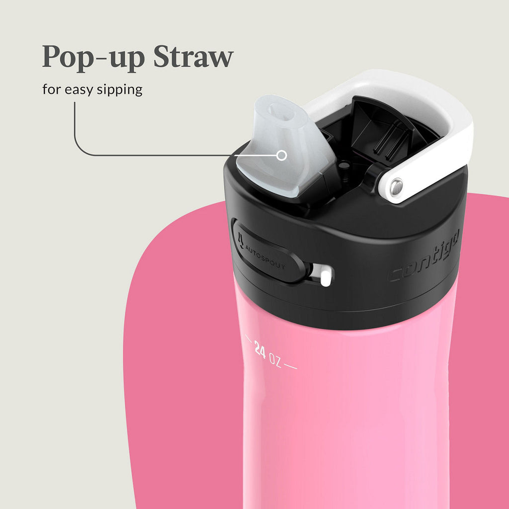 Contigo® Ashland Chill 2.0 Stainless Steel Water Bottle with AUTOSPOUT® Lid | 24oz | Azalea Pink | Cup Holder