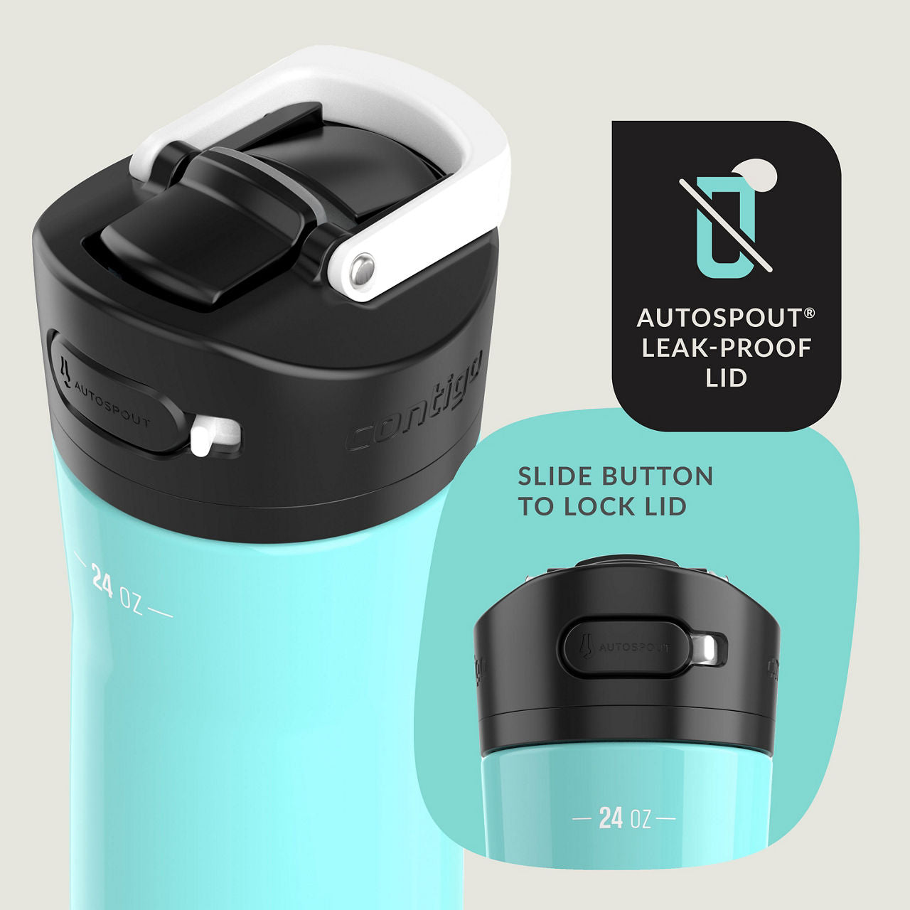 Contigo® Ashland Chill 2.0 Stainless Steel Water Bottle with AUTOSPOUT® Lid | 24oz | Jade Vine | Cup Holder