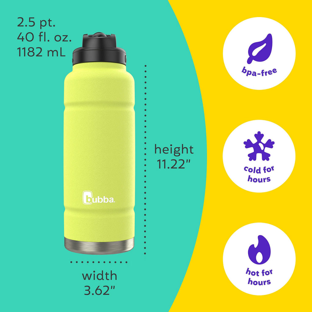 bubba Trailblazer Insulated Water Bottle with Straw Lid | 40oz | Limelight Powdercoat