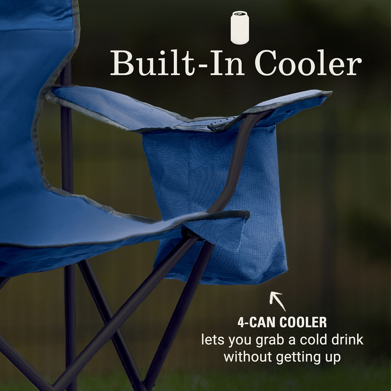 Coleman Cooler Quad Chair | Blue | Cup Holder | Strong Steel Frame | Adjustable Arm Heights