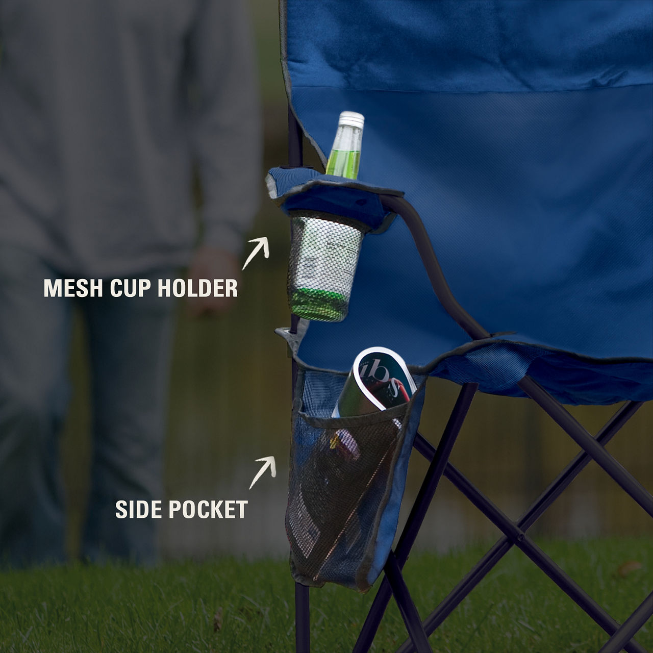 Coleman Cooler Quad Chair | Blue | Cup Holder | Strong Steel Frame | Adjustable Arm Heights