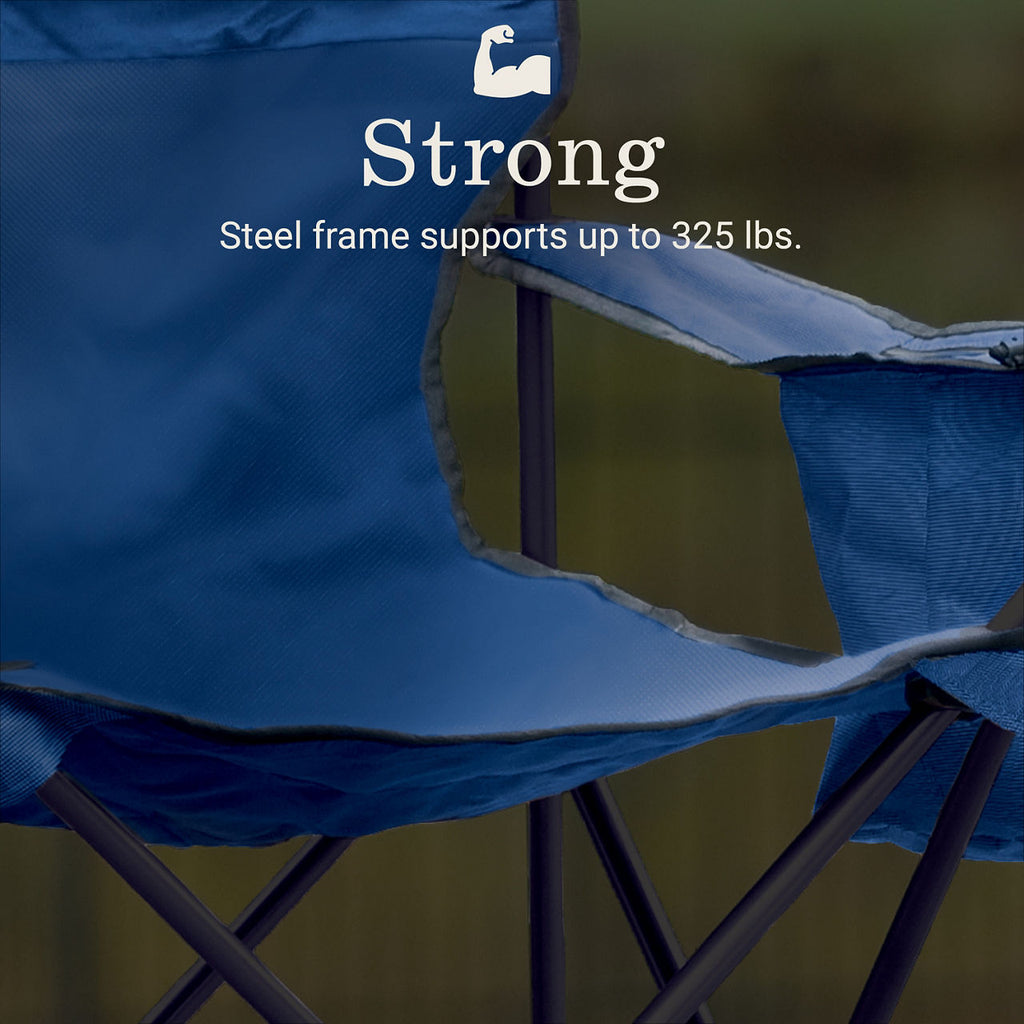 Coleman Cooler Quad Chair | Blue | Cup Holder | Strong Steel Frame | Adjustable Arm Heights