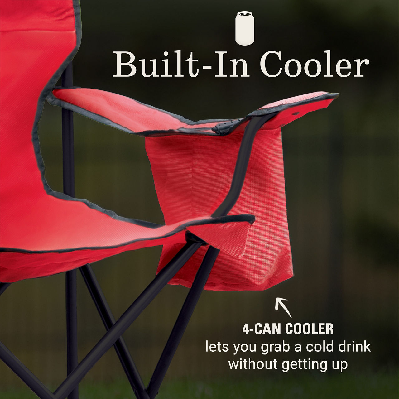 Coleman Cooler Quad Chair | Red | Cup Holder | Strong Steel Frame | Adjustable Arm Heights