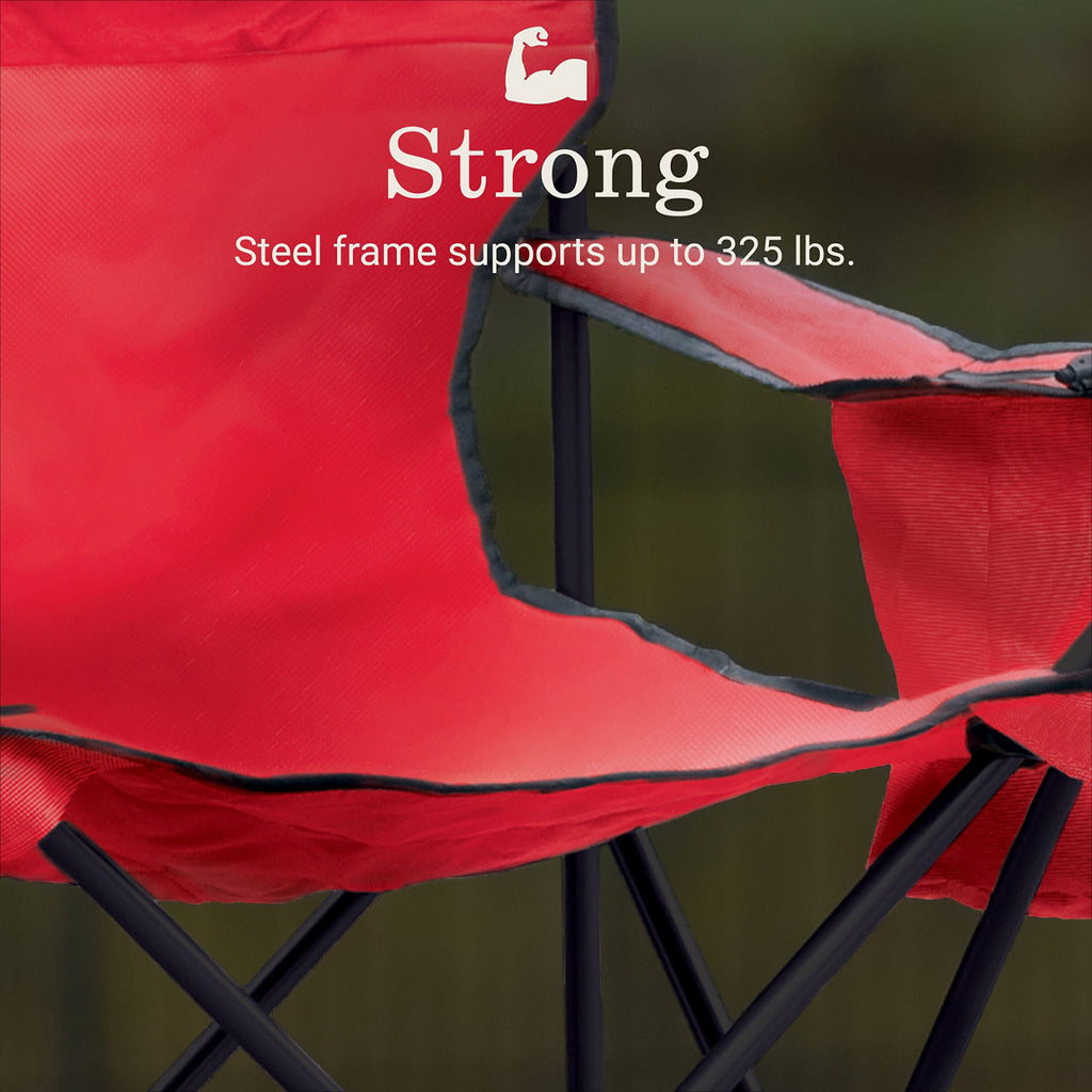 Coleman Cooler Quad Chair | Red | Cup Holder | Strong Steel Frame | Adjustable Arm Heights