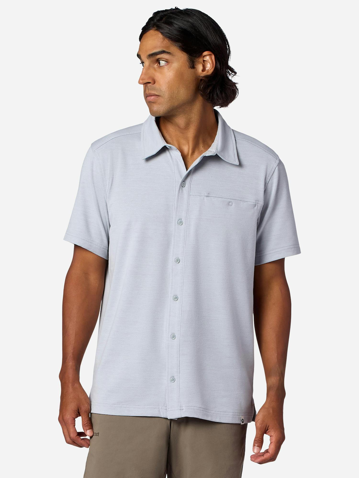 Marmot Men's Sereno Short-Sleeve Collared Shirt (Spring 2026) in Sleet Storm Heather