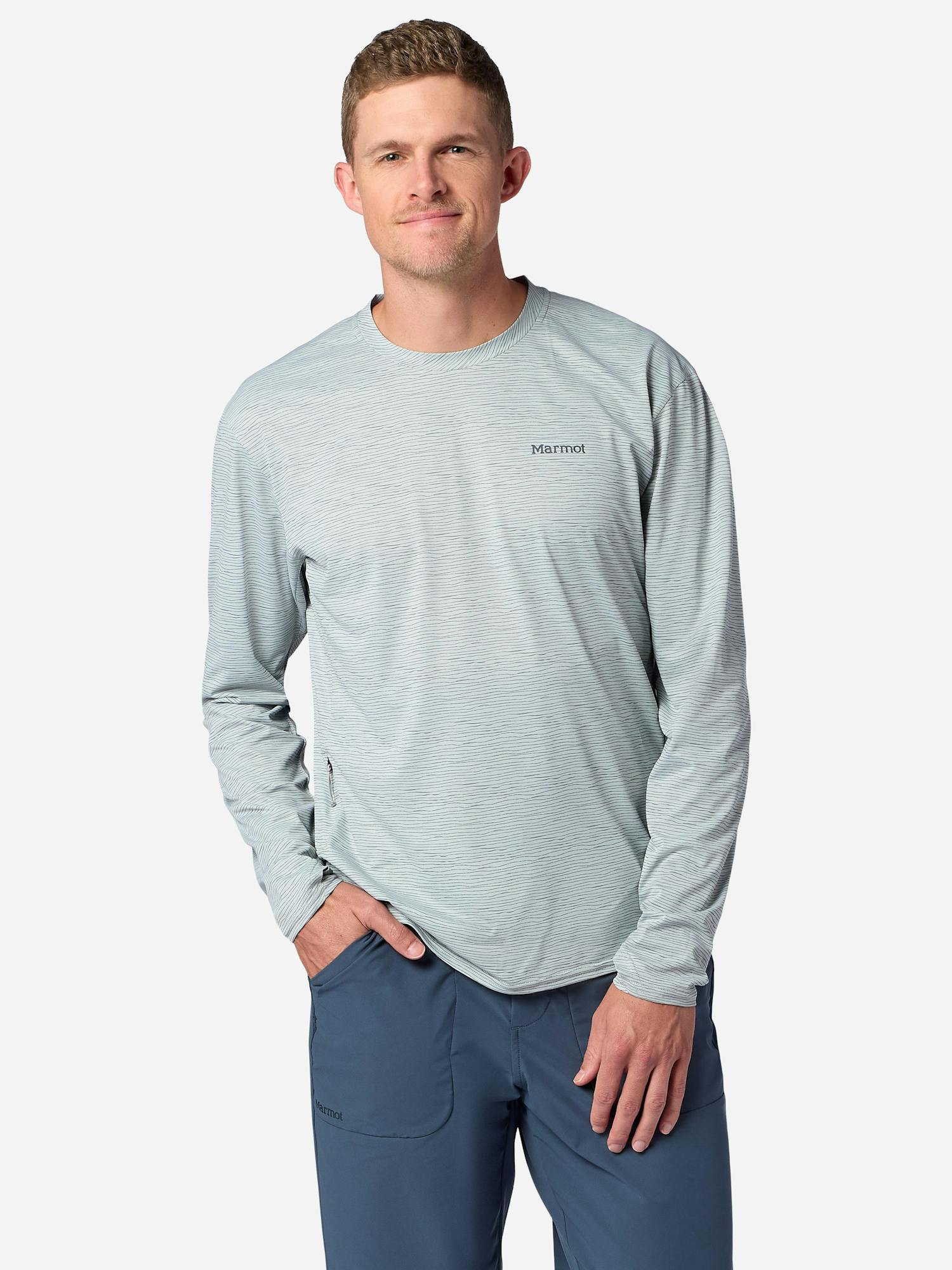 Marmot Men's AirExchange UPF 50 Long-Sleeve Crew Shirt in Boulder Crack Frequency